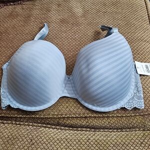 Chic Light Blue Striped Lace Bra